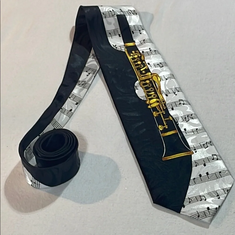 Steven Harris Musical Clarinet Silk Tie Gold Musical notes New